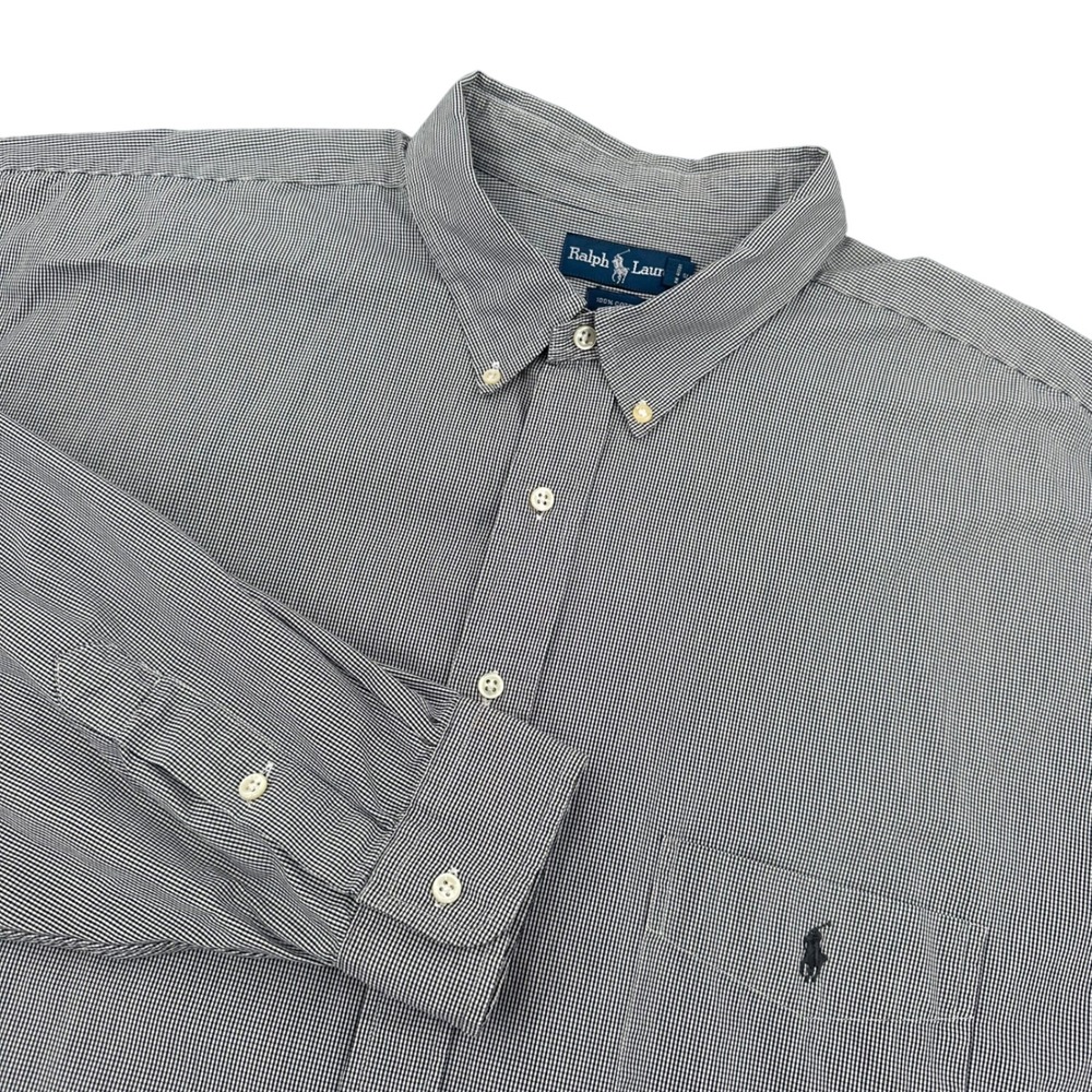 Ralph Lauren Mens 4XLT Big & Tall Micro Check Cotton Button Down Shirt Navy